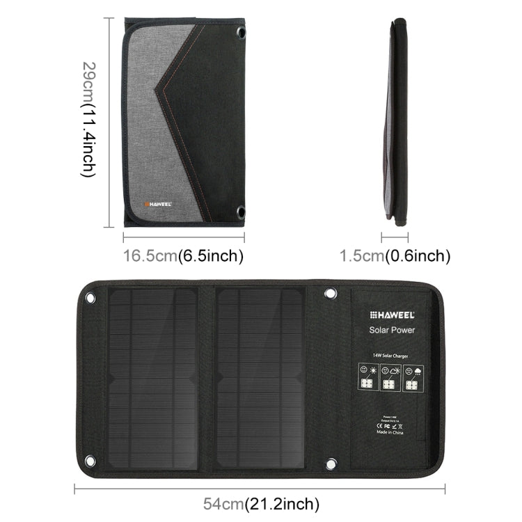 Caricatore a pannello solare pieghevole HAWEEL da 14 W con doppie porte USB da 5 V / 2,4 A max, 14W Panel(B)