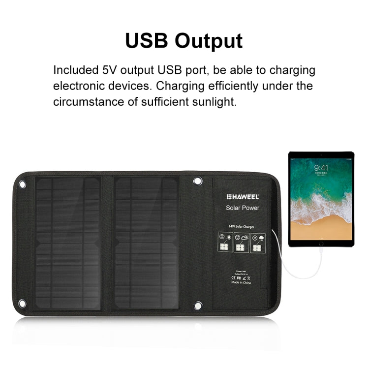 HAWEEL 14W Foldable Solar Panel Charger with Dual USB Ports 5V/2.4A Max, 14W Panel(B)