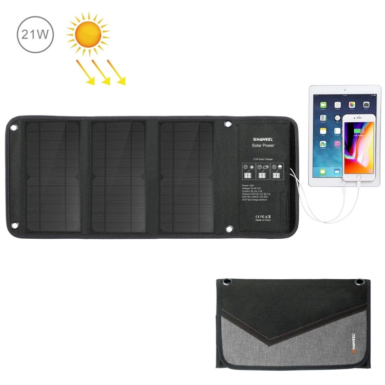 HAWEEL 21W Foldable Solar Panel Charger with Dual USB Ports 5V 3A Max, 21W Panel(B)