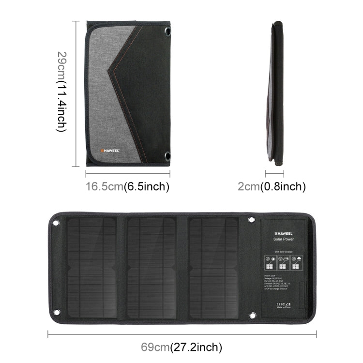 HAWEEL 21W Foldable Solar Panel Charger with Dual USB Ports 5V 3A Max, 21W Panel(B)