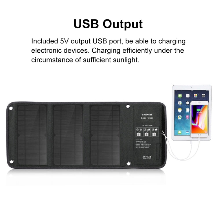 HAWEEL 21W Foldable Solar Panel Charger with Dual USB Ports 5V 3A Max, 21W Panel(B)