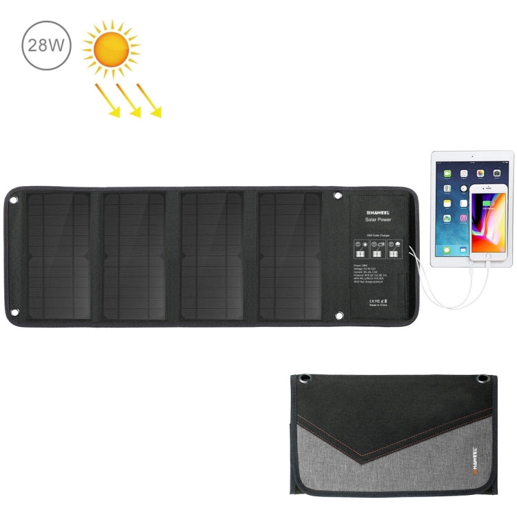 HAWEEL 28W Foldable Solar Panel Charger with Dual USB Ports 5V 3A Max, 28W Panel(B)