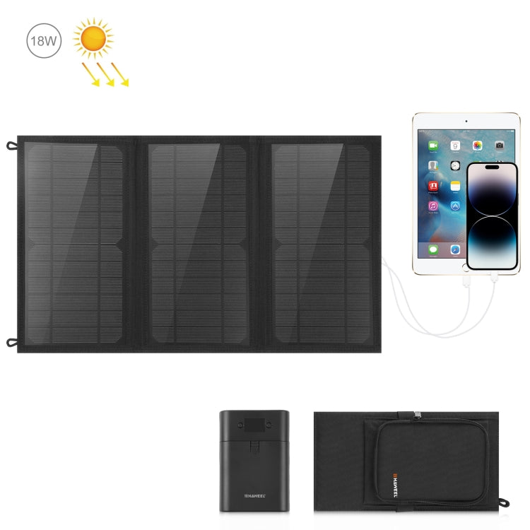 HAWEEL 18W 3 Panels Foldable Solar Panel Charger Bag with Max 5V/3.1A Dual USB Ports, Support QC3.0 and AFC, 18W 3 Panels