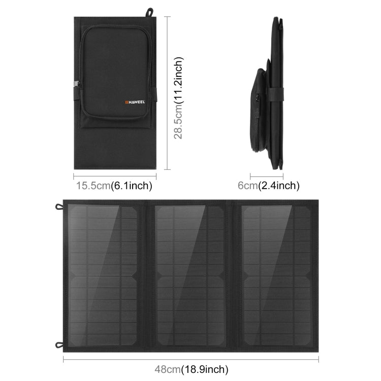 HAWEEL 18W 3 Panels Foldable Solar Panel Charger Bag with Max 5V/3.1A Dual USB Ports, Support QC3.0 and AFC, 18W 3 Panels