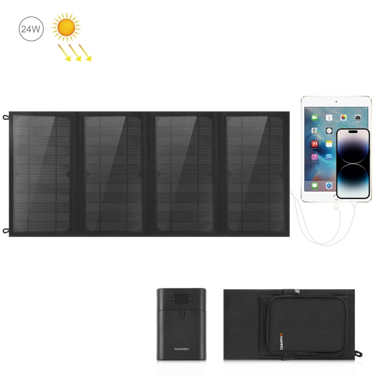 HAWEEL 24W 4 Panels Foldable Solar Panel Charger Bag with Max 5V/3.1A Dual USB Ports, Support QC3.0 and AFC, 24W 4 Panels