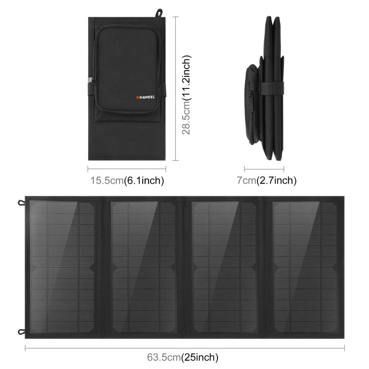 Borsa caricabatterie pieghevole per pannello solare HAWEEL da 24 W a 4 pannelli con doppie porte USB massime da 5 V / 3,1 A, supporto QC3.0 e AFC, 24W 4 Panels