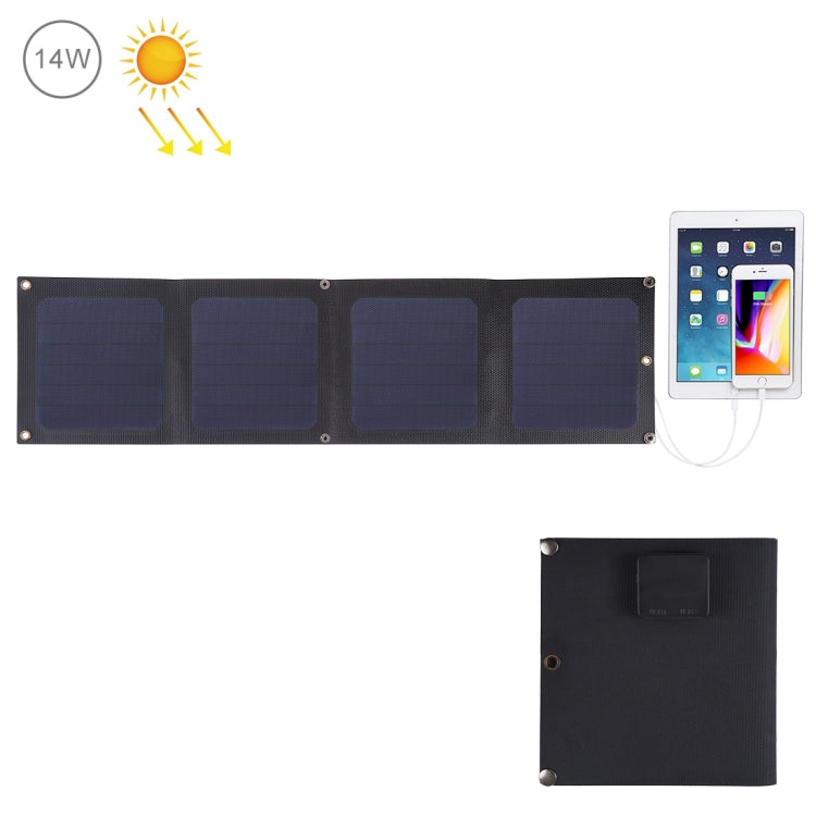 Caricatore a pannello solare ETFE 4-fold HAWEEL da 14 W con doppie porte USB max 5 V / 2,1 A, supporto QC3.0 e AFC, 14W 4-Fold