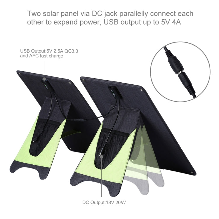 HAWEEL 2 Caricabatterie da Pannello Solare in Silicio Monocristallino da 20W, con Porta USB e Supporto e Clip Tiger, Supporto QC3.0 e AFC, Solar Power Panel Charger