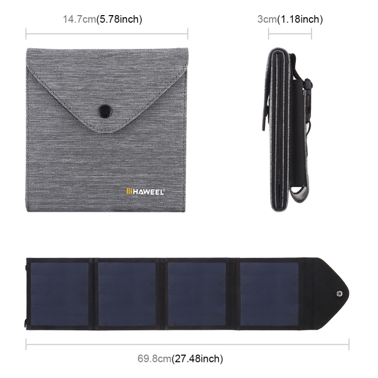 HAWEEL 14W Ultrathin Foldable Solar Panel Charger with 5V/2.2A USB Port, Support QC3.0 and AFC, Ultrathin 14W 4-Fold