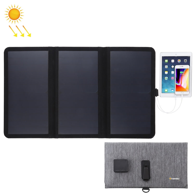 HAWEEL Caricabatterie da pannello solare ultrasottile pieghevole in 3 parti da 21 W 5 V / 3 A con doppie porte USB, supporto QC3.0 e AFC, Ultrathin 21W