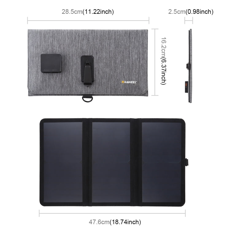 HAWEEL 21W 5V/3A 3-Part Foldable Ultra-Thin Solar Panel Charger with Dual USB Ports, Support QC3.0 and AFC, Ultrathin 21W