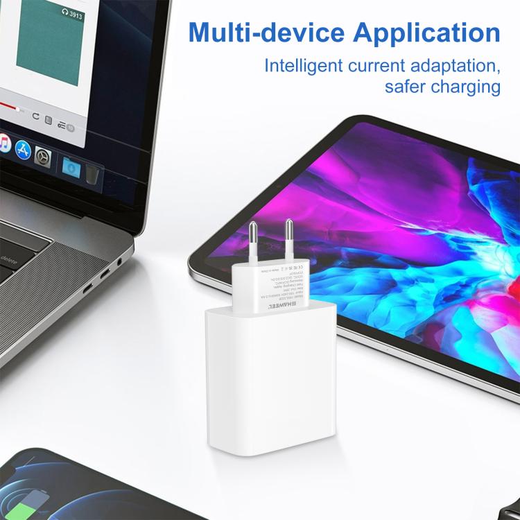 Adattatore caricabatterie rapido a doppia porta HAWEEL da 20 W, spina europea, Dual-Port Charger EU Plug