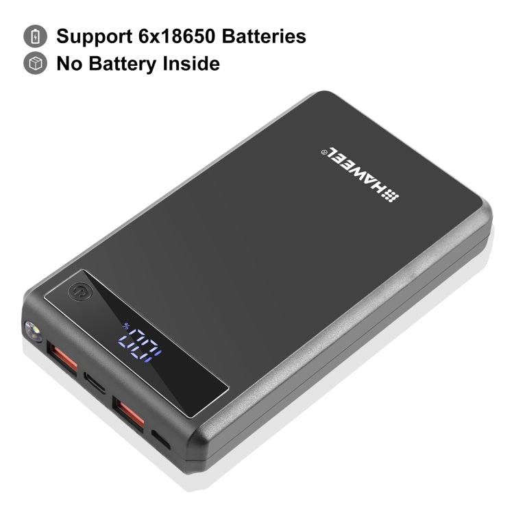 Custodia power bank 6 x 18650 con ricarica rapida 24W
