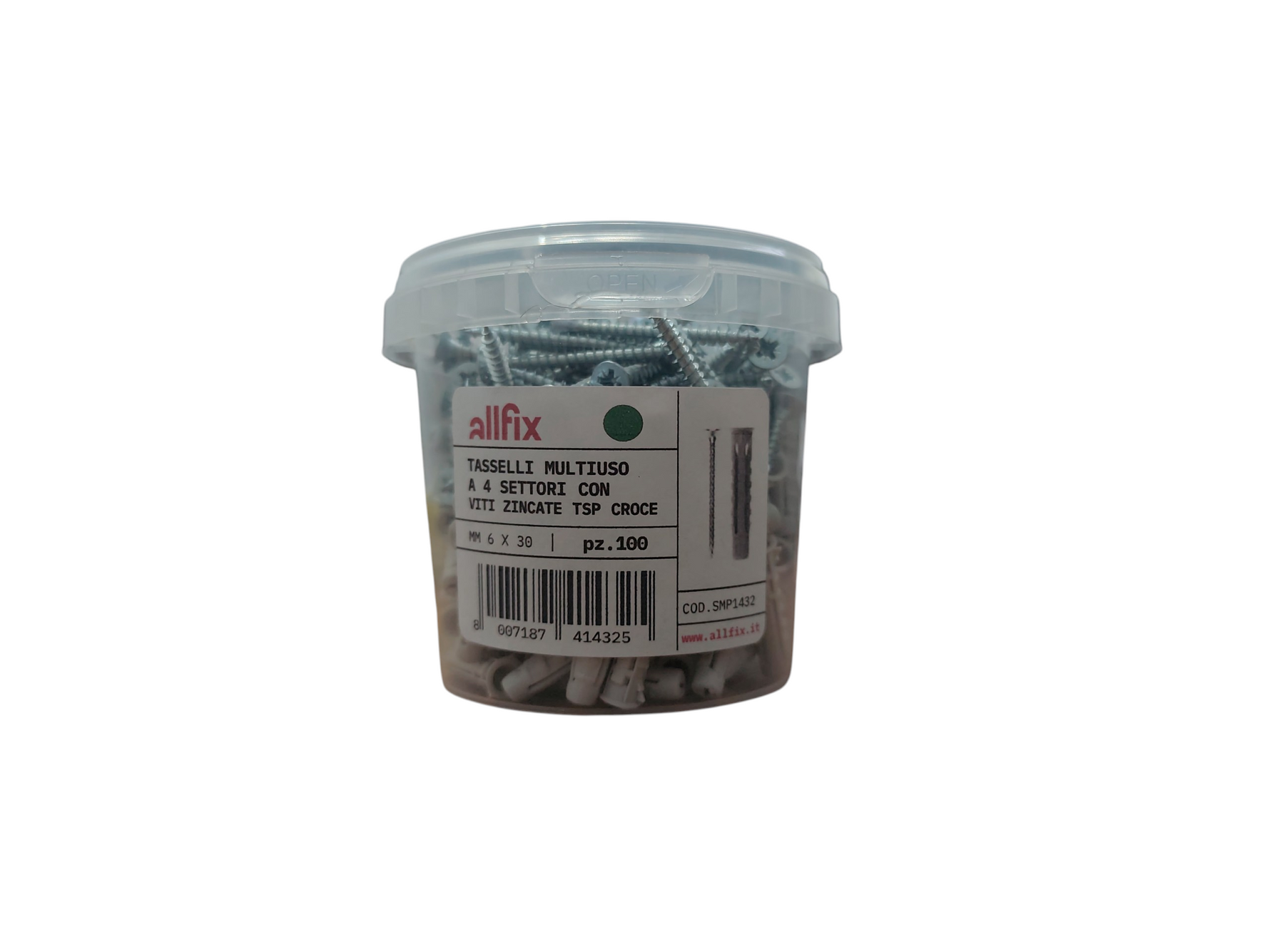 Tasselli multiuso F4V a 4 settori in nylon con vite TSP croce 6x30mm - 100 pezzi 8007187414325 SMP1432 WB418
