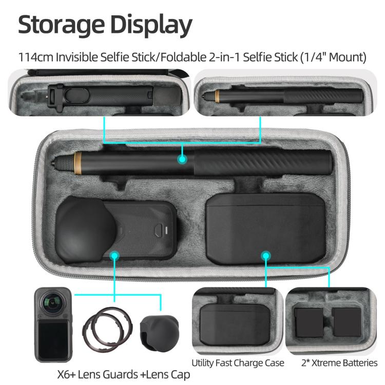 Per Insta360 X6 Sunnylife Borsa protettiva portatile con accessori essenziali, Essentials Bundle Bag