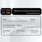 Per Insta360 GO Ultra Sunnylife Supporto flessibile magnetico a sgancio rapido Serie 360 Cinghia avvolgibile Supporto per tubo bici Clip, For Insta360 GO Ultra