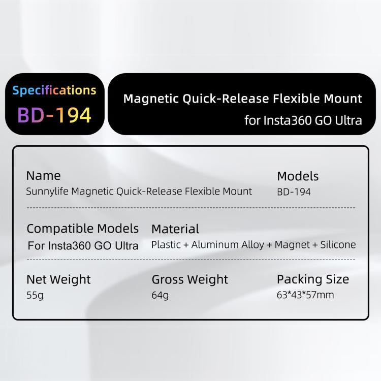 Per Insta360 GO Ultra Sunnylife Supporto flessibile magnetico a sgancio rapido Serie 360 Cinghia avvolgibile Supporto per tubo bici Clip, For Insta360 GO Ultra