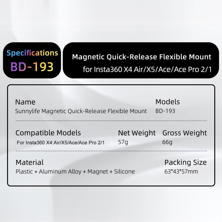 Sunnylife Supporto flessibile magnetico a sgancio rapido Serie 360 Cinghia di fissaggio Supporto per tubo bici Clip per Insta360 X4 Air / X5 / Ace / Ace Pro 2 / 1, For Insta360 X4 Air / X5 / Ace / Ace Pro 2 / 1