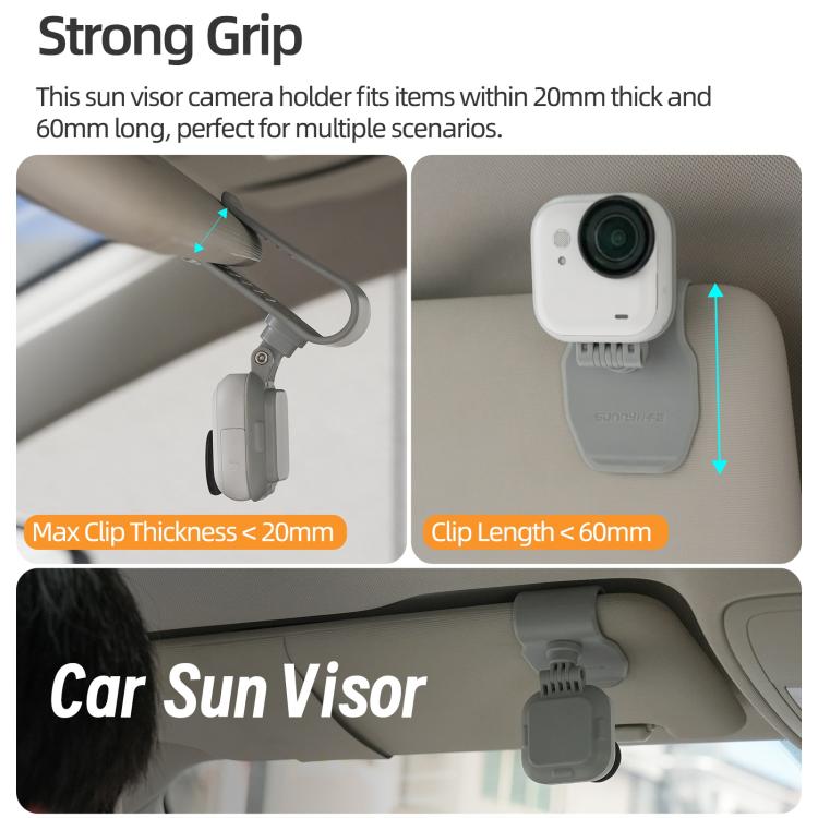 Supporto magnetico per aletta parasole auto Sunnylife per Insta360 GO Ultra, supporto per action camera con rotazione a 360° e inclinazione a 180°.