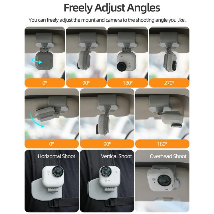 Supporto magnetico per aletta parasole auto Sunnylife per Insta360 GO Ultra, supporto per action camera con rotazione a 360° e inclinazione a 180°.