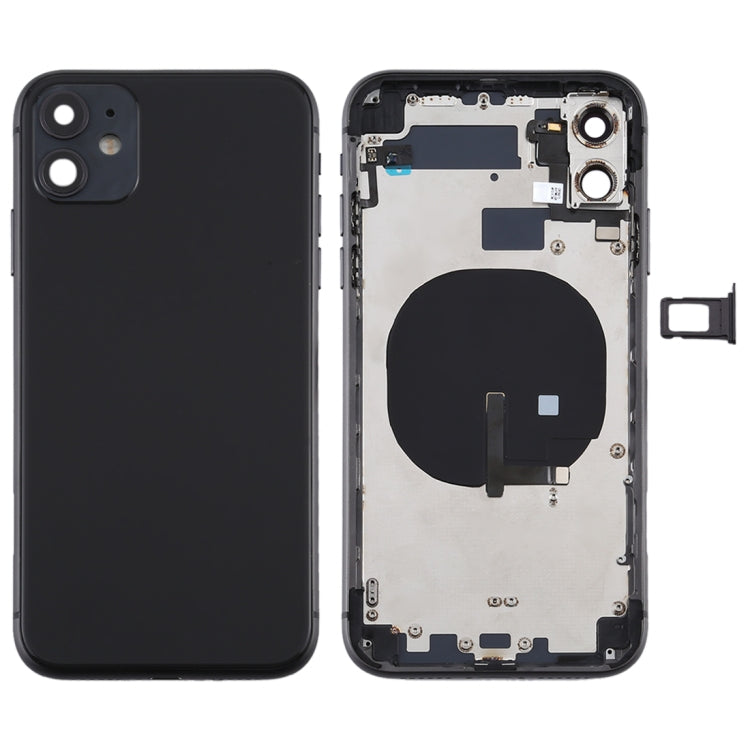 Battery Back Cover (with side buttons, card tray, power flex cable, volume rocker and wireless charging module) for iPhone 11, For iPhone 11