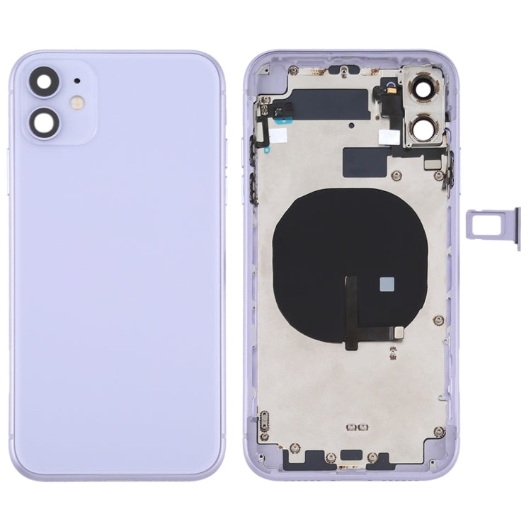 Battery Back Cover (with side buttons, card tray, power flex cable, volume rocker and wireless charging module) for iPhone 11, For iPhone 11