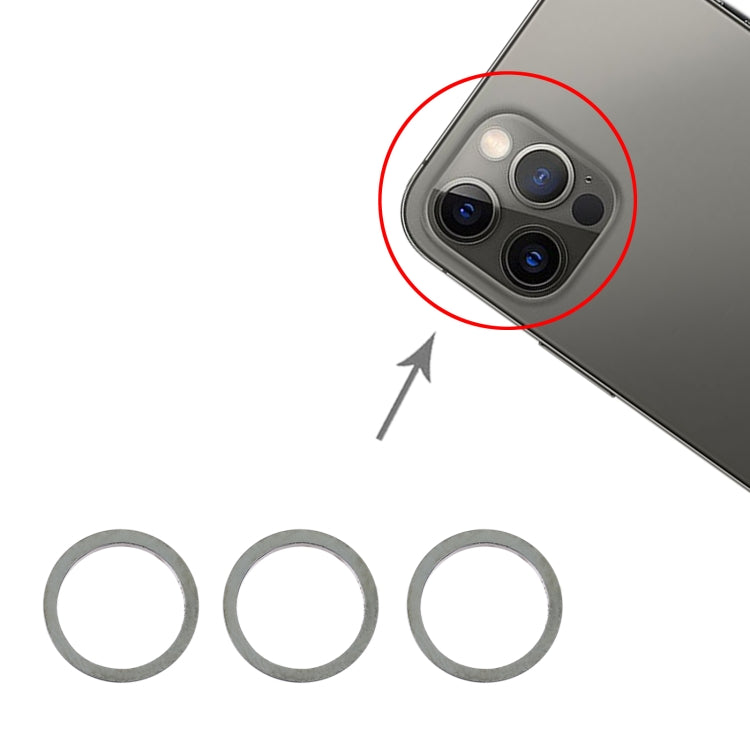 Anello di protezione in metallo con obiettivo in vetro per fotocamera posteriore da 3 pezzi per iPhone 12 Pro, For iPhone 12 Pro