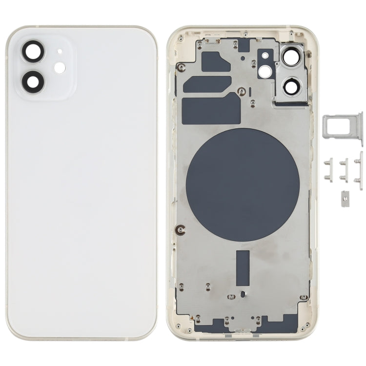 Back Housing Cover with SIM Card Tray, Side Buttons and Camera Lens for iPhone 12 (White), Back Housing Cover for 12, For iPhone 12(with SIM Card Tray), For iPhone 12(with Card Tray)