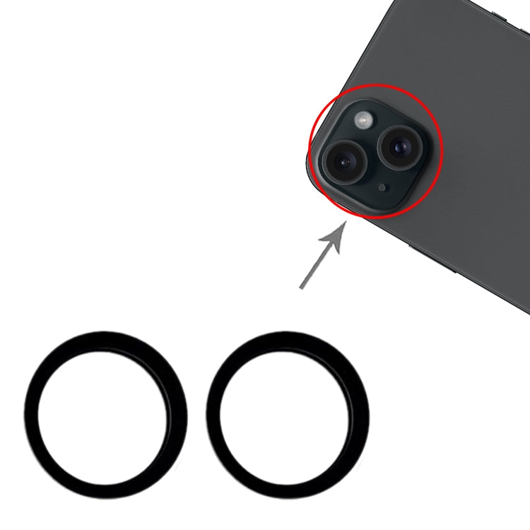 For iPhone 15/15 Plus 2pcs/set Metal Outer Protective Ring with Glass Lens for Rear Camera, For iPhone 15 / 15 Plus