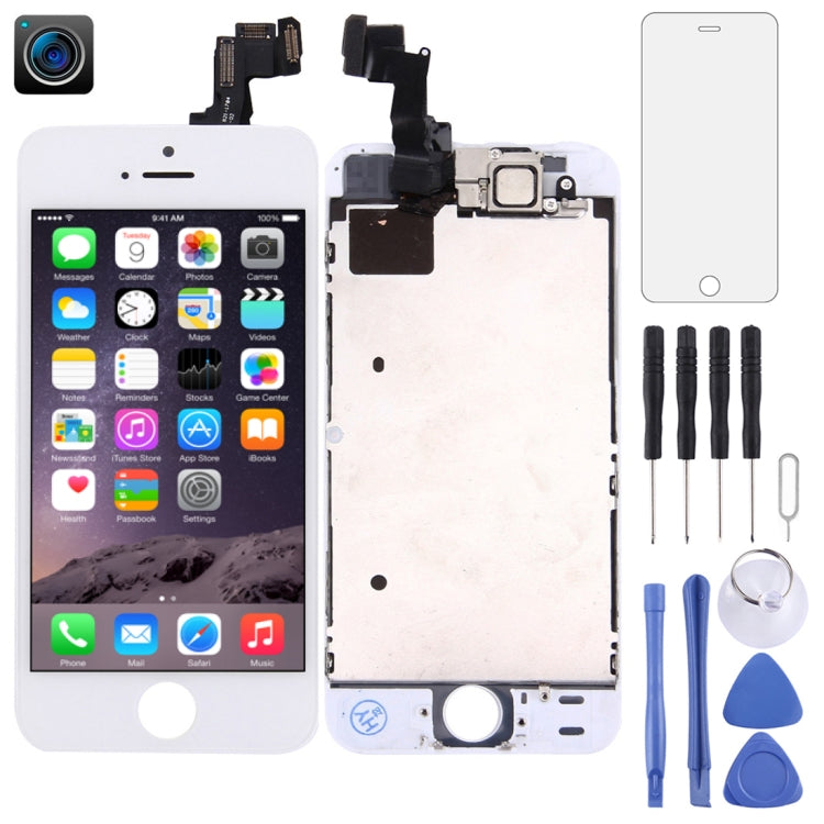 Schermo LCD e digitalizzatore assemblato completo con fotocamera frontale per iPhone 5S, 4 in 1 for i5s White, 4 in 1 for i5s Black