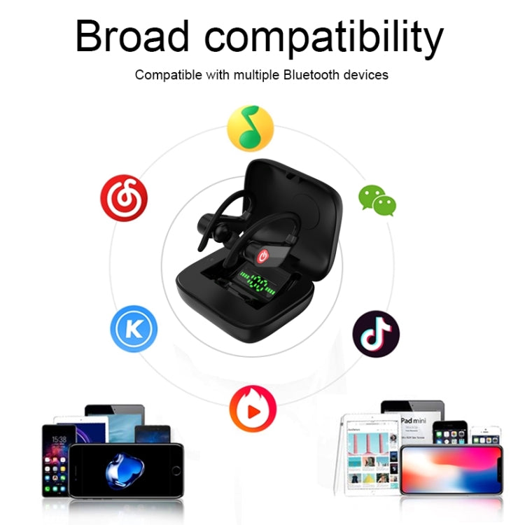 Auricolare Bluetooth sportivo wireless Q83 montato sull'orecchio con scatola di ricarica, supporta display di alimentazione LED a tre schermi e Power Bank, Q83