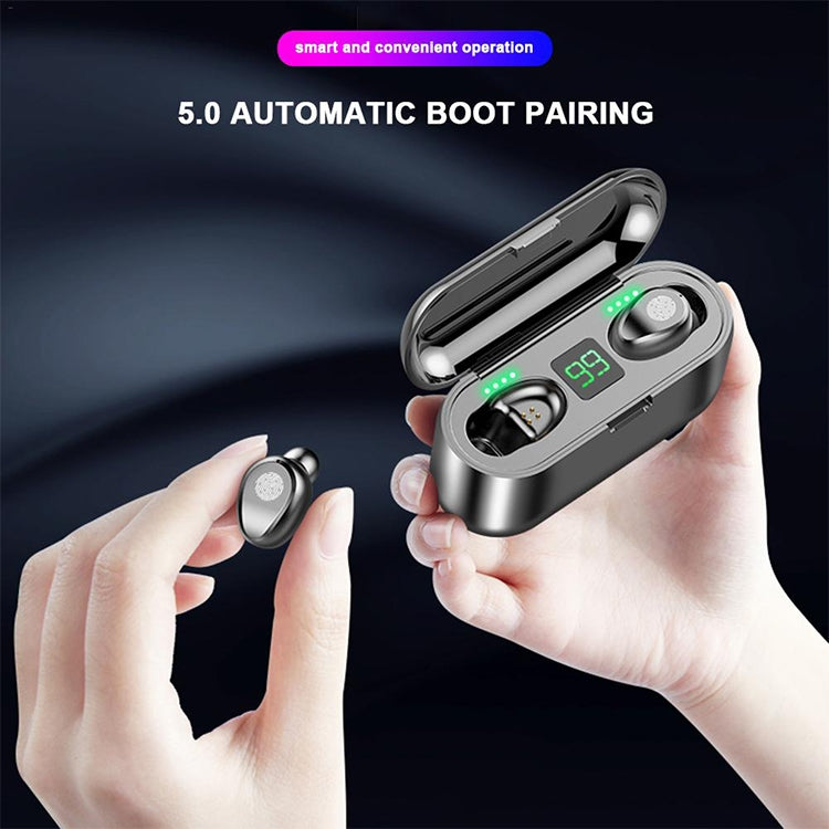 Auricolare Bluetooth wireless binaurale F9 TWS V5.0 Touch Control con custodia di ricarica e display digitale, F9
