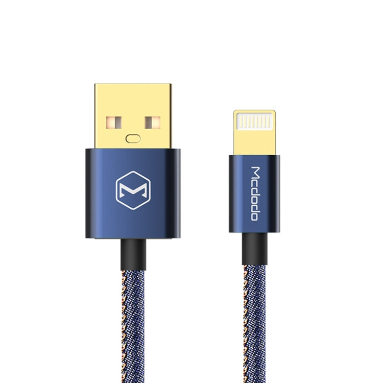 Mcdodo CA-1730 1,2 m 2,4 A Reversibile da 8 pin a USB Denim Cover Giacca in TPE Cavo di ricarica per sincronizzazione dati con testa in alluminio aerodinamico per iPhone, iPad (Denim Blue)