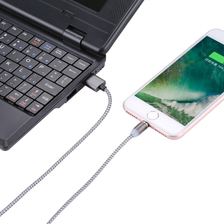 Cavo di ricarica magnetico stile tessuto con rotazione di 360 gradi da 8 pin a USB 2.0 con indicatore LED, lunghezza cavo: 1 m