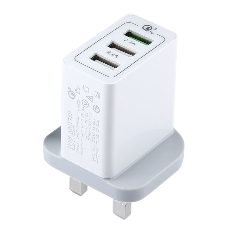 Caricatore USB 3 porte con spina UK per smartphone compatibili