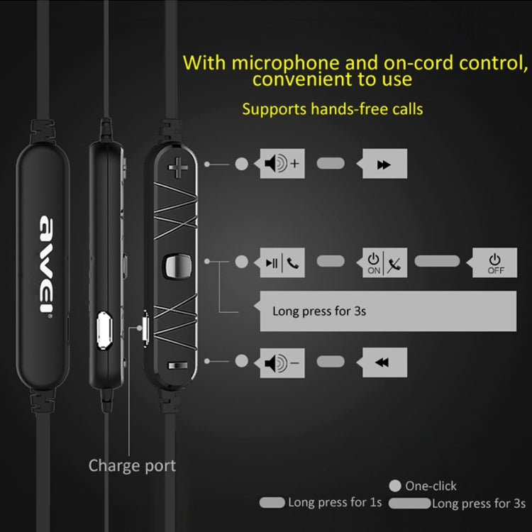 Auricolare Bluetooth magnetico sportivo wireless AWEI A921BL con controllo via cavo + microfono