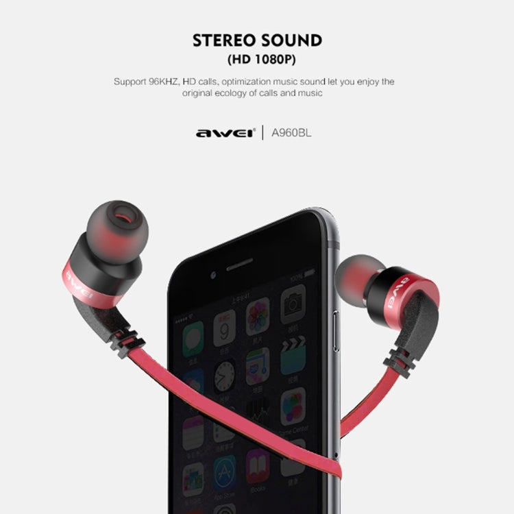 Auricolare Bluetooth sportivo wireless AWEI A960BL con controllo via cavo, supporto per chiamate in vivavoce
