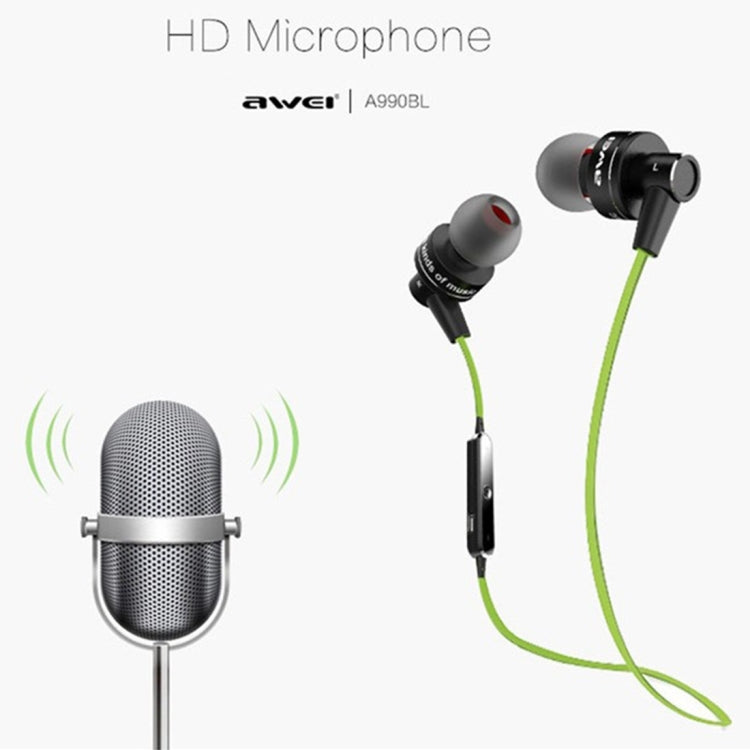 Auricolare stereo Bluetooth sportivo wireless AWEI A990BL con controllo via cavo + microfono, supporta chiamate in vivavoce