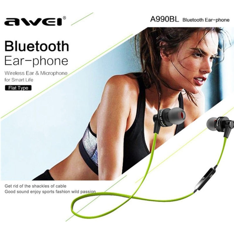 Auricolare stereo Bluetooth sportivo wireless AWEI A990BL con controllo via cavo + microfono, supporta chiamate in vivavoce