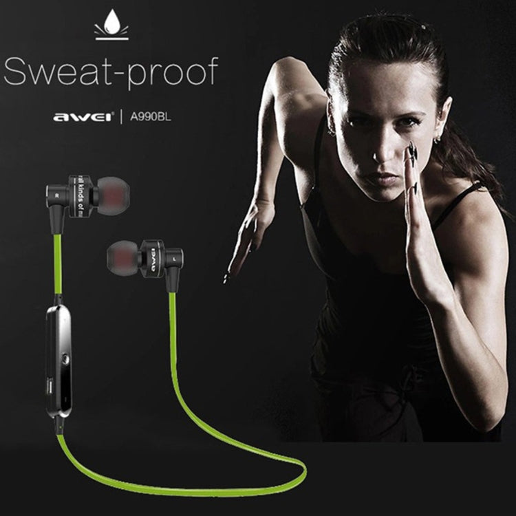 Auricolare stereo Bluetooth sportivo wireless AWEI A990BL con controllo via cavo + microfono, supporta chiamate in vivavoce
