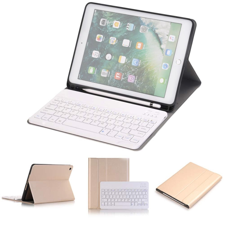 Tastiera Bluetooth staccabile + custodia tablet in pelle con chiusura orizzontale con supporto e portapenne per iPad Pro 9,7 pollici, iPad Air, iPad Air 2, iPad 9,7 pollici (2017), iPad 9,7 pollici (2018), A07B Black, A07B Gold, A07B Blue, A07B Rose Gold