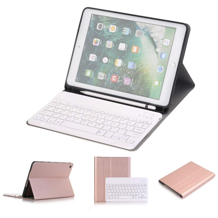 Tastiera Bluetooth staccabile + custodia tablet in pelle con chiusura orizzontale con supporto e portapenne per iPad Pro 9,7 pollici, iPad Air, iPad Air 2, iPad 9,7 pollici (2017), iPad 9,7 pollici (2018), A07B Black, A07B Gold, A07B Blue, A07B Rose Gold