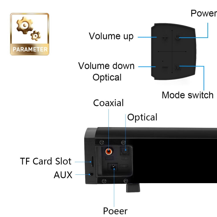Soundbar LP-09 (CE0148) Altoparlante soundbar wireless Bluetooth per home theater con telecomando, CE0148 Black