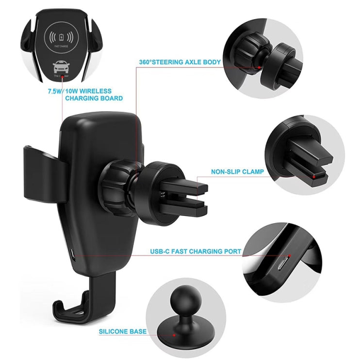 Supporto per telefono con presa d'aria per ricarica rapida per caricabatterie wireless Qi per auto a induzione di gravità C6