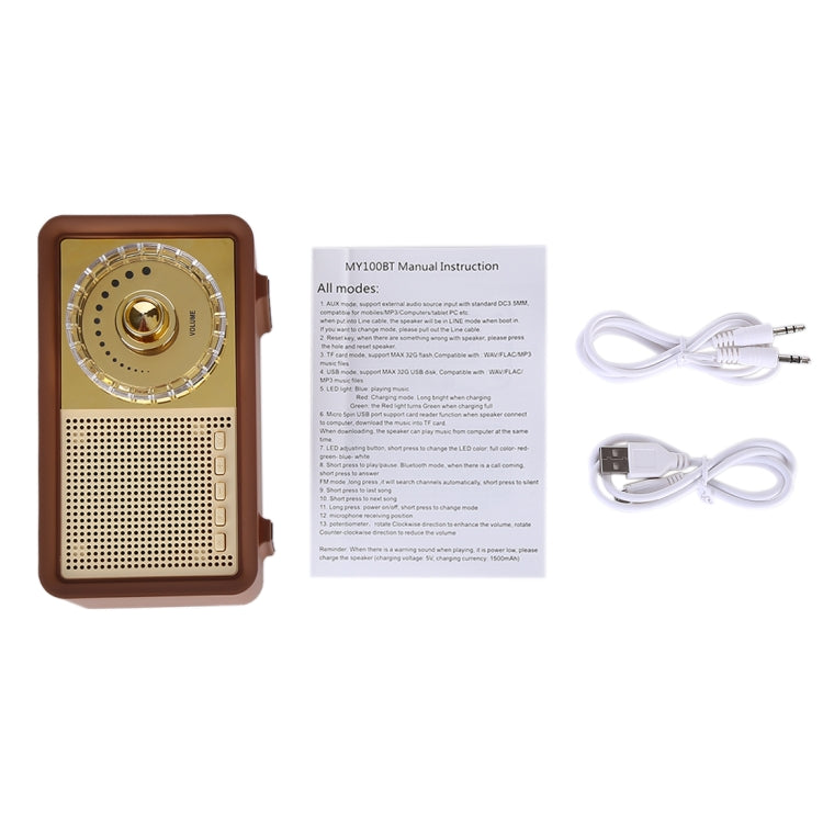 Altoparlante Bluetooth wireless stereo retrò MY100BT, supporto scheda TF/AUX/disco U/FM