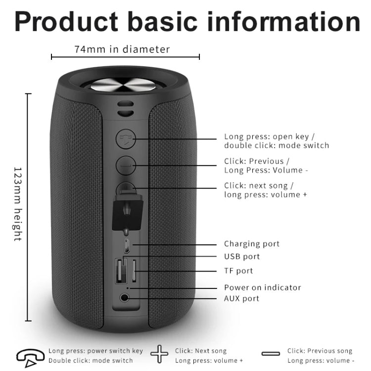 Altoparlante Bluetooth wireless HiFi Bass ZEALOT S32 da 5 W, supporto vivavoce / USB / AUX, S32