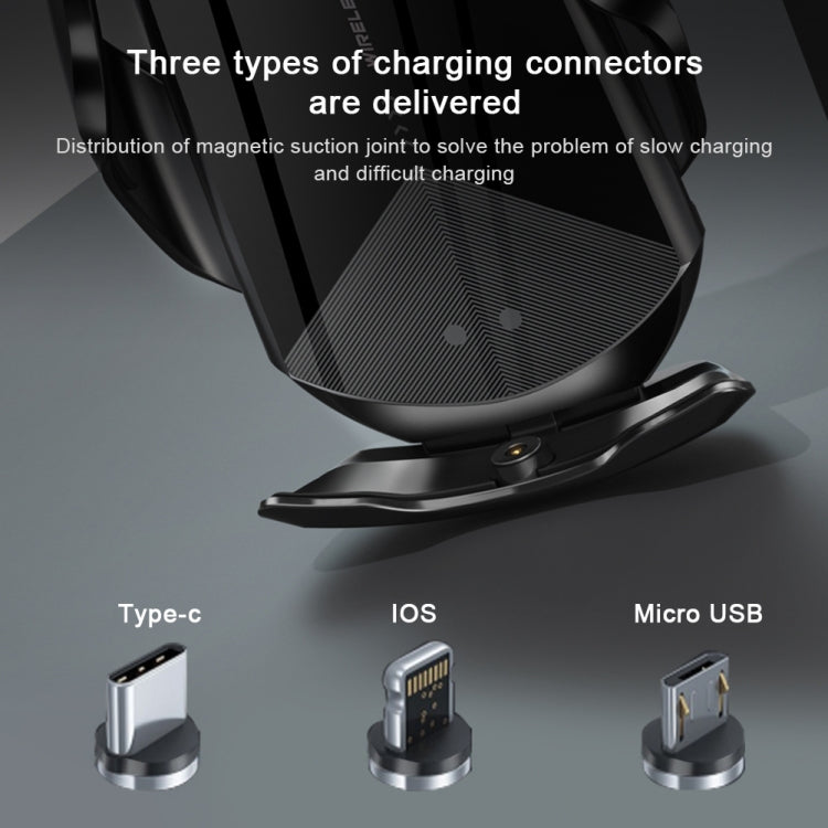 Q2 Supporto per cellulare con ricarica wireless per auto magnetica con induzione a rotazione universale da 15 W con micro USB + 8 pin + connettore magnetico Type-C / USB-C, Q2 Black, Q2 Gold, Q2 Blue, Q2 Red, Q2 Silver
