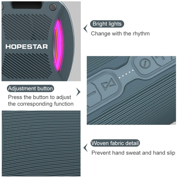 HOPESTAR H24 Pro TWS Altoparlante Bluetooth strutturato portatile impermeabile da esterno con luce ritmica, supporto chiamate in vivavoce e disco U e scheda TF e AUX e FM da 3,5 mm, H24 Pro Black, H24 Pro Grey, H24 Pro Blue, H24 Pro Red