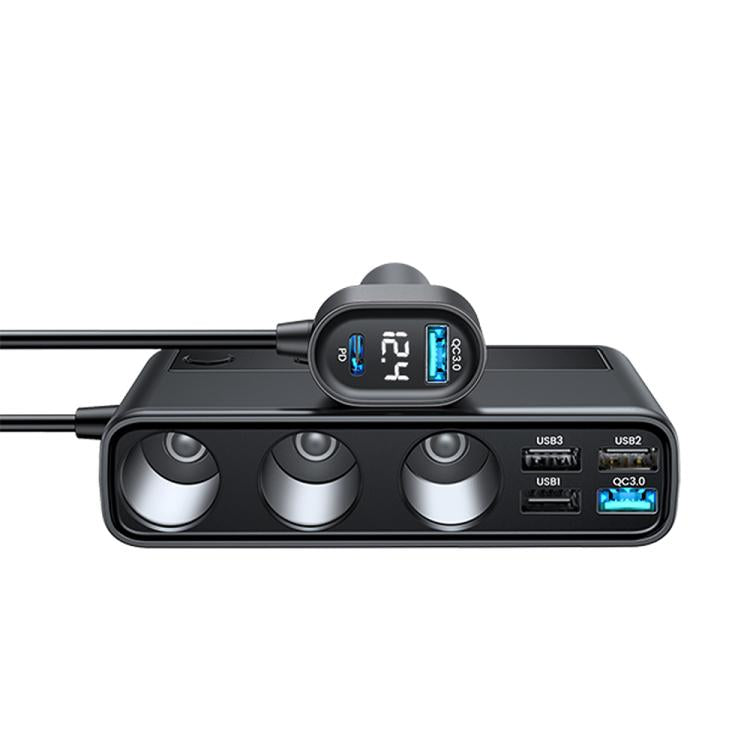 JOYROOM JR-CL06 9 in 1 154W PD USB-C / Type-C + Dual QC3.0 USB + 3 USB + 3 fori per accendisigari Display digitale Caricatore per auto, JR-CL06