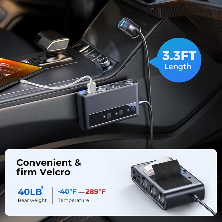 JOYROOM JR-CL06 9 in 1 154W PD USB-C / Type-C + Dual QC3.0 USB + 3 USB + 3 fori per accendisigari Display digitale Caricatore per auto, JR-CL06